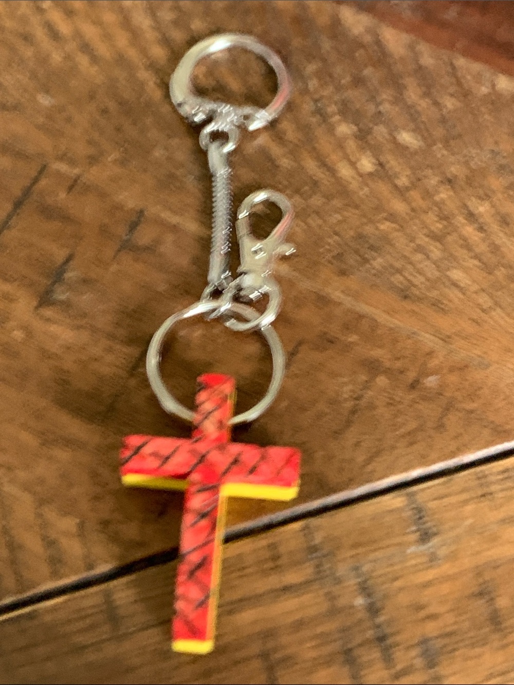 Cross Keychain - Red and Yellow Wooden